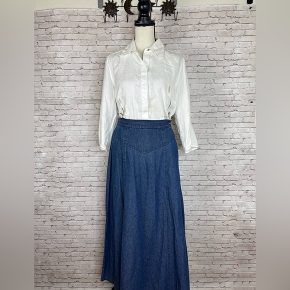 Vintage Dresses & Skirts - Vintage Southwest Canton Denim Basque Waist A line Maxi Skirt